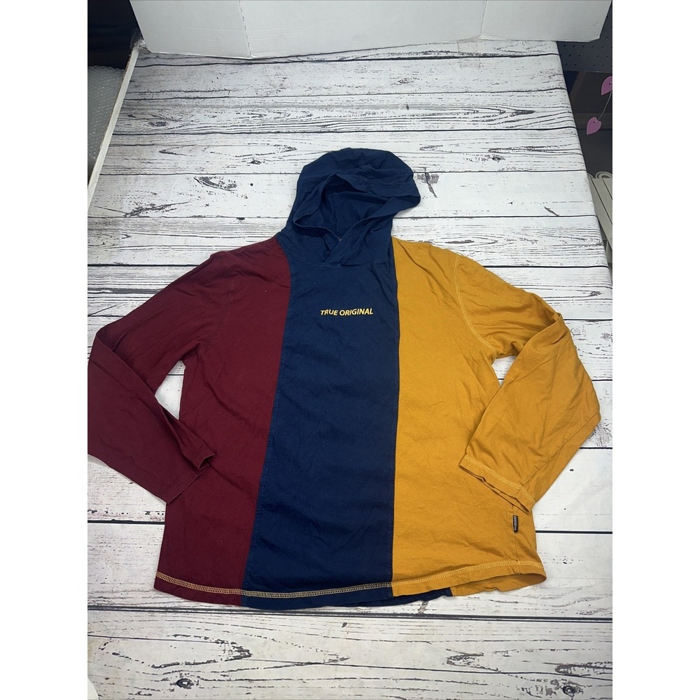 Distortion Color Block Hoodie True Original Graphic Pullover Sweatshirt Mens L